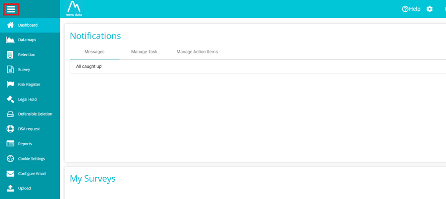 screenshot highlighting hamburger menu