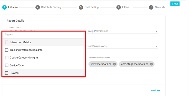 screenshot showing Columns dropdown