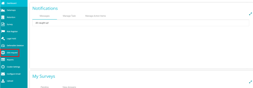 screenshot highlighting DSA Request