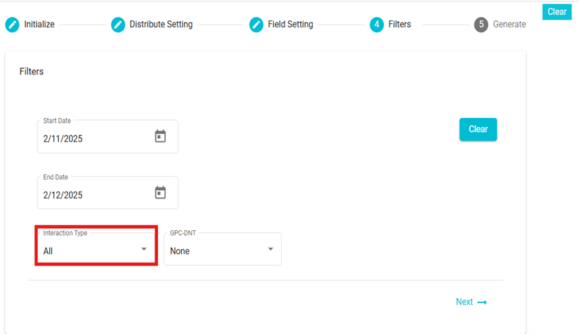 screenshot showing Interaction type field