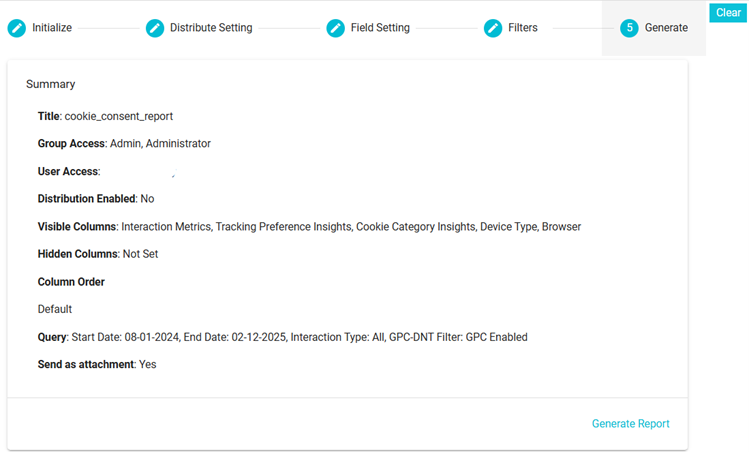screenshot showing generate section