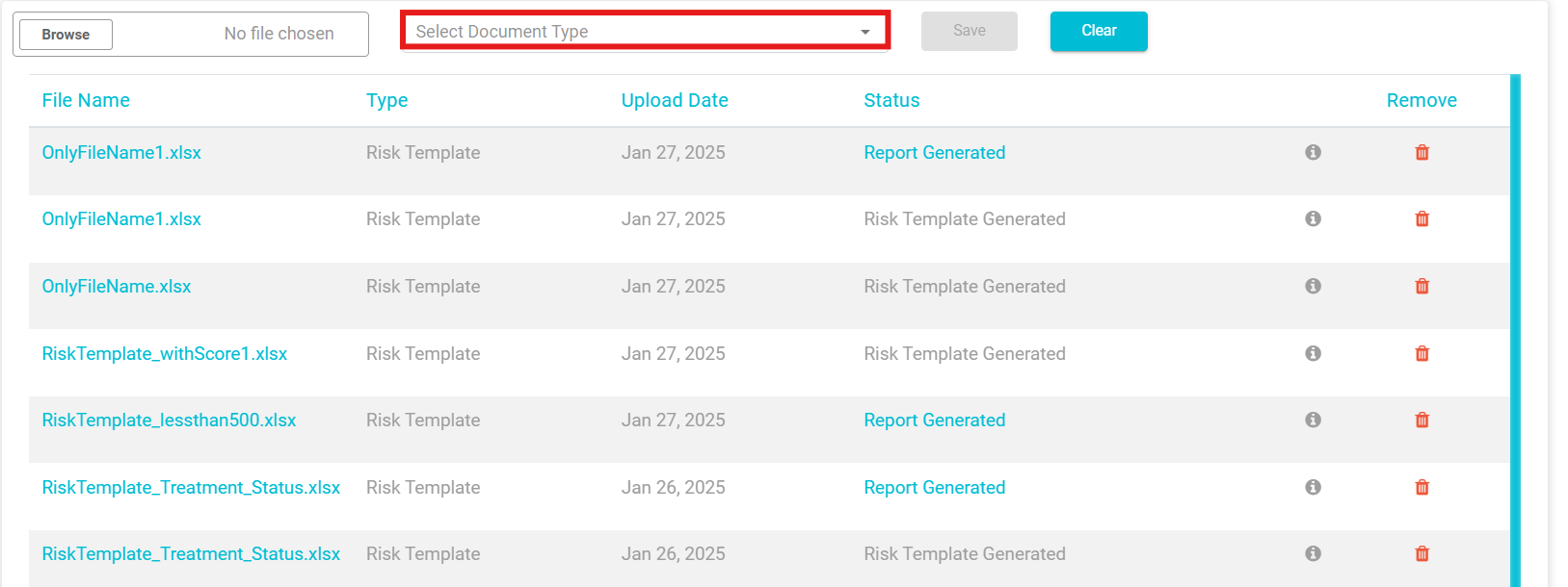screenshot highlighting Select Document Type drop-down