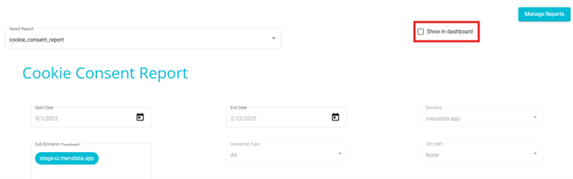 screenshot showing show in dashboard checkbox