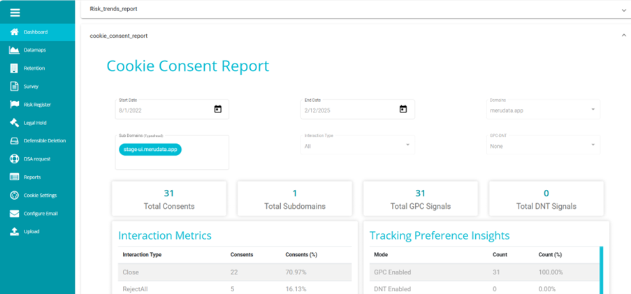 screenshot showing the cookie consent report clicked by user