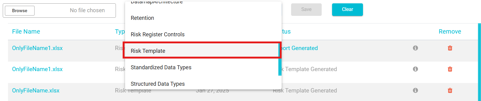 screenshot highlighting Risk Template option