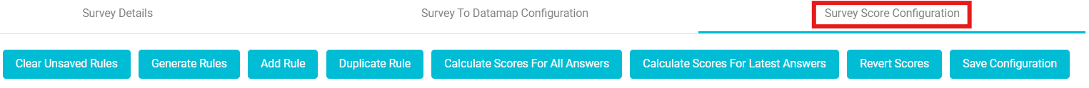 Image highlighting Survey Score Configuration tab 