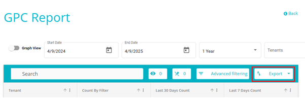 screenshot showing Export option