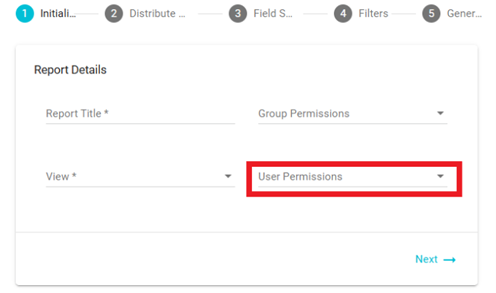 screenshot showing User permissions dropdown